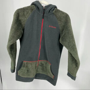 Columbia girls fleece jacket hoodie Large teddy bear fleece green
